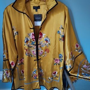 Topshop Mustard Floral Embroidered Blouse